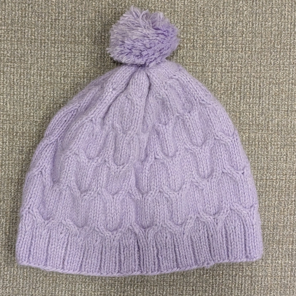Handmade Knit Beanie with Pompom Lilac for Girls for 8-10 yr NWOT